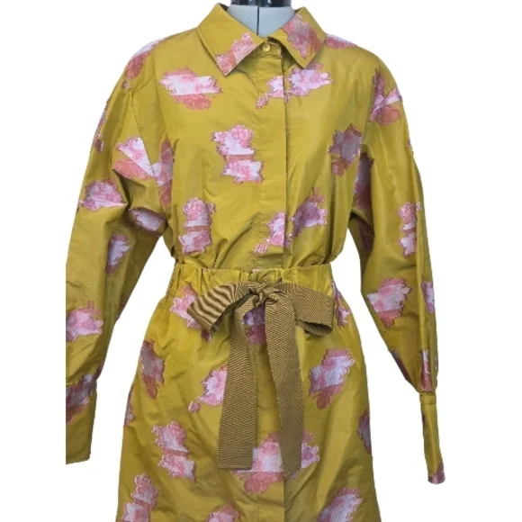 Patou Gold Satin Jacquard Embroidered Midi Shirt Dress – NWT Size 4, MSRP $1750 - Picture 11 of 16